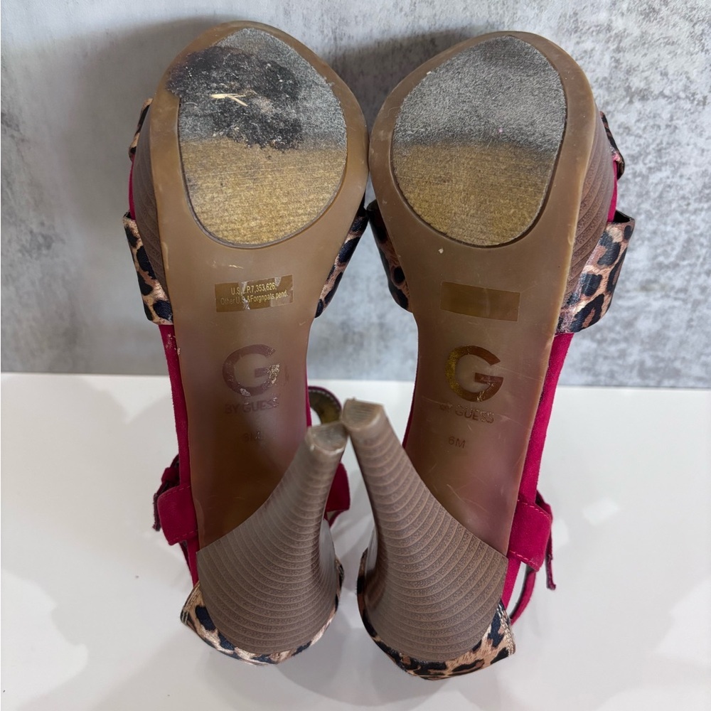 G By Guess Open Toe Red Suede And Leopard Print H… - image 6